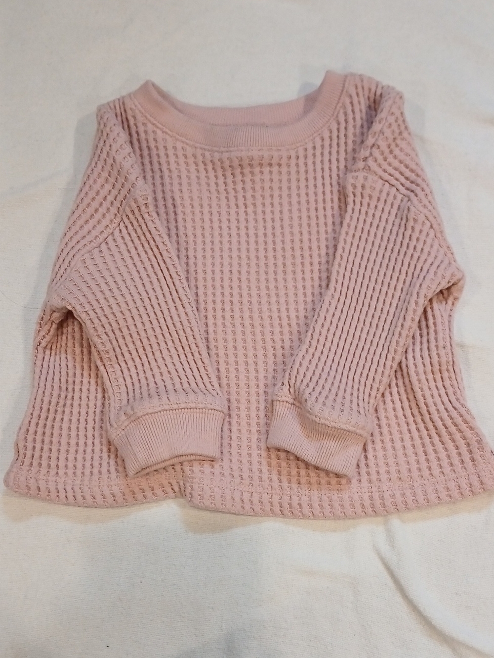GAP Light Pink Thick Waffle Knit Long Sleeve Crewneck Tee